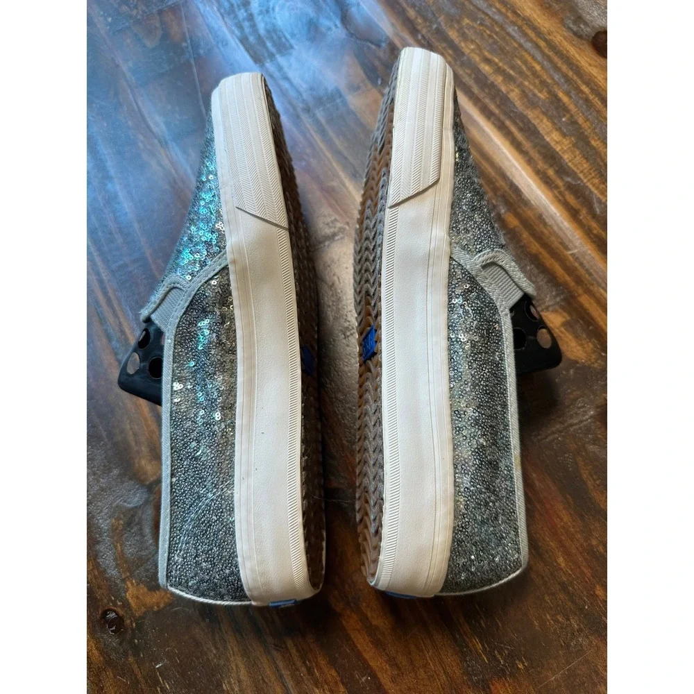 Keds Women 7 Double Decker Sequin Slip On Sneakers Silver Iridescent Dream Foam